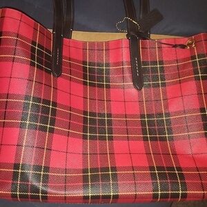 Reb and black Large Coach tartan tote bag